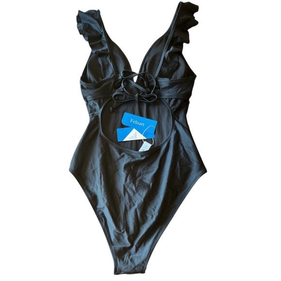 Felnart Swimsuit Ruffled V Neck Lace Up Monokini Tummy Control Size S - Picture 5 of 7